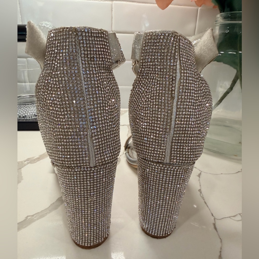 Chic Silver Rhinestone Open Toe Chunk Heel - Picture 5 of 5